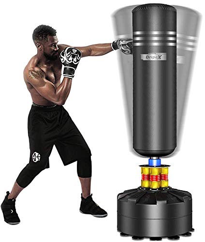 Dripex Saco de Boxeo de Pie para Adultos, Compañero de Boxeo de MMA, Entrenador de Boxeo, Resistente, con Base de Succión, Rellenable de Arena 80kg /Agua 60kg Aprox (Negra)