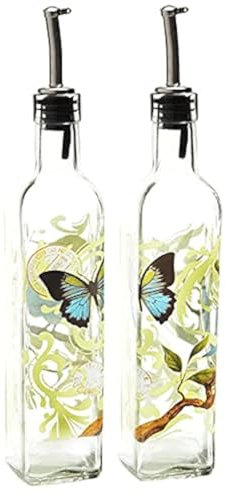 DUSVALLY Olivenöl-Flaschenspender, Öl- und Essigflaschen-Set, handbemalter Glasspender, Ölflasche mit auslaufsicherem Ausgießer für Küche, Kochen oder Salatdressing, 480 ml, 2 Stück