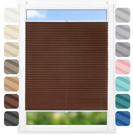 Birrke® Klemmfix Plissee ohne Bohren 100x120 cm, lichtdurchlässig, Blickdicht - Up & Down Faltrollos für Fenster ohne Bohren - Jalousie innen, Sichtschutz, Sonnenschutz - Chocolate Cake, Dunkelbraun