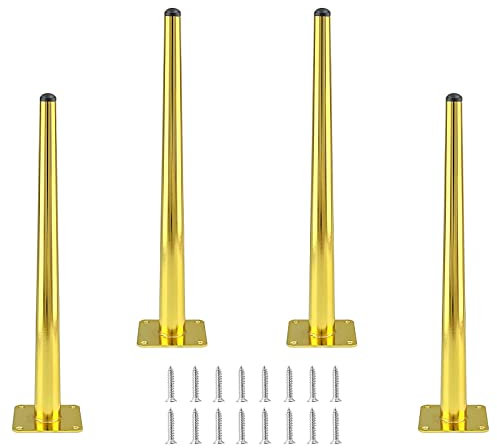 Cjueiom Lot de 4 pieds de meubles droits dorés de 40 cm, pieds de canapé du milieu du siècle, pieds de table basse, pieds de chaise coniques en métal pour placard, ottomane