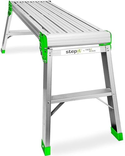 StepIt 150kg Lightweight Aluminium Work Platform, Folding Step Up/Hop Up Platform - 760x420mm - Working 2 Step Up Ladder With Secure Lock, High Capacity Maximum Weight Bench, EN131 Certified