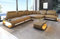 Ledersofa Asti als L Form Sofa in Leder mit Kopfstützen und LED Beleuchtung (Ecke rechts, Sandbeige-Weiss)
