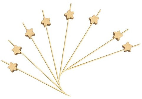AILEXI Cocktail-Sticks 100 Zählungen Zahnstocher Aus Holz Partyzubehör RÜSchen Fingerfood Obst Sandwich Knabbereien - Goldene Sterne