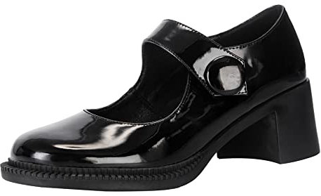 Joliss Damen Blockabsatz Mary Jane Schuhe Mit Schnalle Damen Runde Zehen Mary Jane Schuhe Schwarz-Qp Gr 36.5 EU/37Cn