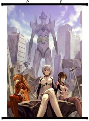 Großes 60x90CM NGE Neon-Genisis-Evangelion Kakemono Rollbild | Anime Manga Stoffposter Wallscroll | Wanddeko Geschenk | Motiv: Asukachan & Friends