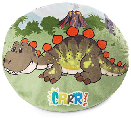 NICI Kissen Dino Fossily 32 x 26 cm – ovales Kuschelkissen mit Dinosaurier-Motiv, Wendefunktion & Glow In The Dark-Effekt, Dekokissen für Kinder & Erwachsene, 48820, tolle Geschenkidee, bunt