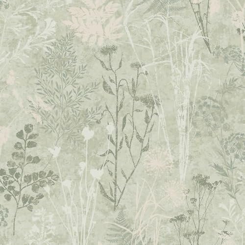Superfresco Easy Sage Metallic Organics Floral Wallpaper | Paste The Wall | Green Floral | Eco-Friendly