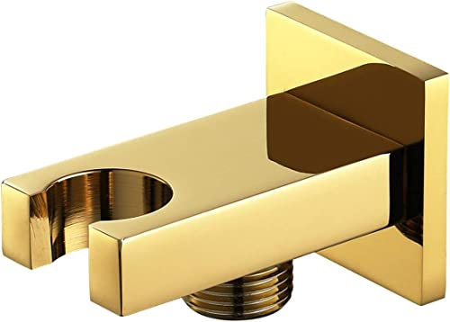 Handbrause Halterung Duschhalterung mit G1/2 Schlauchanschluss Duschkopfhalterung Brausehalter Messing Quadratisch Duschbrause Halterung für Handbrause, Brausehalter Duschkopf Halter,Titanium gold