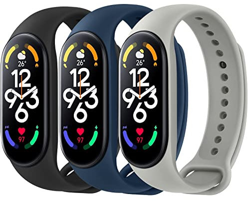 Vancle 3 Stück Armband für Xiaomi Mi Band 7, Weiches Silikon Sport Wasserdicht Ersatzarmband für Xiaomi Mi Band 7 Damen Herren (Schwarz/Navyblau/Grau)
