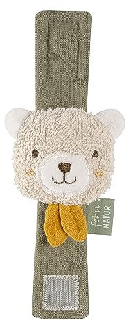 Fehn Rasselarmband Bär fehnNATUR – Activity-Armband mit Rassel und Bio-Baumwolle (kbA) zum Greifen, Bewegen & Geräusche erzeugen – Lernspielzeug für Babys und Kleinkinder ab 0+ Monaten