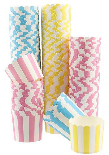 YIXNSW 150 Stück 3 Farben Cupcake Papierförmchen, Cupcake Backbecher Rosa, Muffinförmchen Papier, Eisbecher Pappe, Gestreift Backbecher Cupcake Liners Ø 7cm für Geburtstagsfeiern, Zusammenkünfte