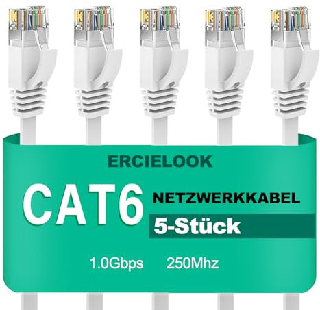 Ercielook Cable Ethernet 5x 0,25 metros de alta velocidad Cat 6 Cable de red plano con conectores Rj45, Cable LAN largo para router, módem, PS4/5, Xbox