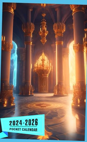 Pocket Calendar 2024 - 2026: Three-Year Monthly Planner for Purse , 36 Months from January 2024 to December 2026 | Realistic column | Castle | Fantasy ... | Fire candlesticks | Intense coloration |