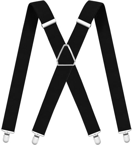 WOXVM Mens Suspenders Adjustable Braces with 4 Strong Metal Clips Elastic X Back Heavy Duty Suspender for Men and Women
