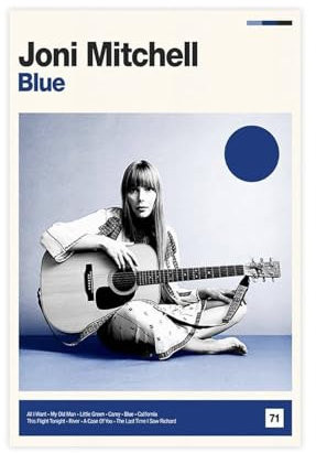 ZOLULA Kunstdruck auf Leinwand, Motiv Joni Mitchell, Blau – Vintage-Musik-Poster, Wandkunst, Dekor, Bild, Gemälde für Wohnzimmer, Schlafzimmer, Dekoration, ungerahmt, 30 x 45 cm