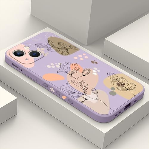 LEECG für iPhone 13 Hülle Blumenmuster Weiches Mikrofaser Futter Schlankes Flüssigsilikon für iPhone 13 Handyhülle 6,1 Zoll-Morandi Violett