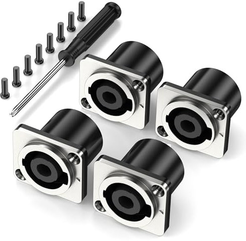 Jumwa 4Pack 4 Pole Speakon Panel Twist Lock Speaker Connector Socket Metal Panel Jack Mount Compatible with Neutrik Speakon NL4MP, NL4MPR, NL4FC, NL4FX, NLT4X, NL4 Series, NL2FC, Type5