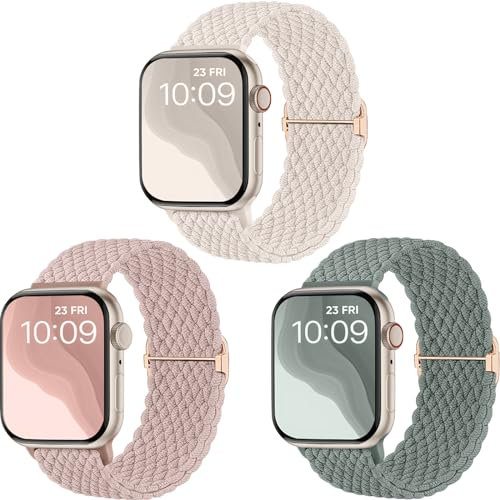 CeMiKa Geflochtenes Armband kompatibel mit Apple Watch Armband 42mm 45mm 44mm 49mm 46mm, Stoff Elastisches Sport Solo Loop Nylon Band für iWatch Series 10 9 8 7 6 5 4 3 SE Ultra,Herren Damen, 3 Stück
