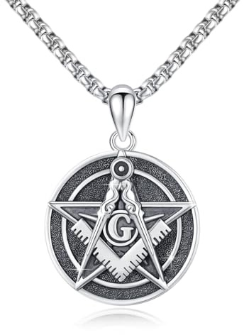 ECHOOY Freimaurer Halskette 925 Sterling Silber Freimaurerischem Symbol Freimaurerischer Anhänger Halskette Freimaurerisches Geschenk für Freimaurer Freimaurer Schmuck für Männer Väter und Freunde