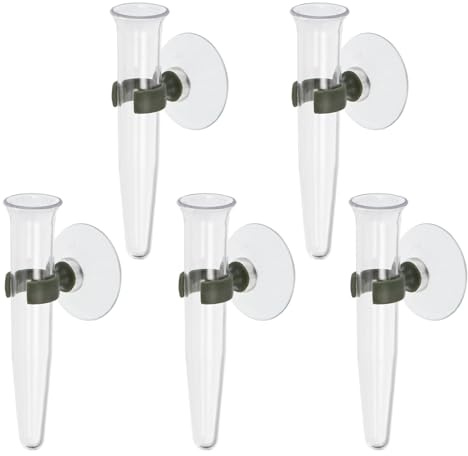PATIKIL Floral Water Tubes with Suction Cup, 5 Pcs 0.6 ID 4 Plastic Wall Hanging Vase for Plants Flower Arrangement, Clear