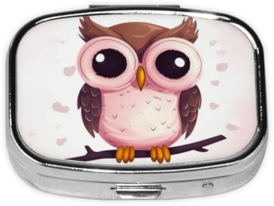Pillendose mit niedlichem Eulen-Motiv, tragbar, Metall, 2 Fächer, kleine Tablettenbox für Geldbörse oder Tasche, Pillendose, Medizin, Vitamin-Organizer, einzigartiges Geschenk