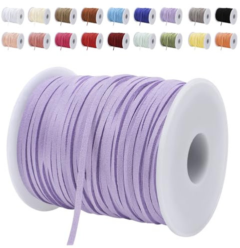 LEREATI Cordon Cuir 3mm x 45m Corde en Plat Daim Faux Cordon pour Bracelet, Suédine Cordon pour Les Bracelets, Colliers, Bijoux, Artisanat, Bricolage (Pourpre Taro)