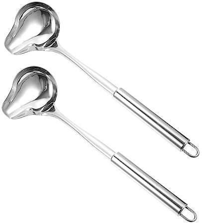 MAGICLULU 2pcs Stainless Steel Sauce Spoon Saucier Drizzle Spoon Food Gravy Boat and Ladle Fondant Cream Pencil Gravy Ladle Soup Long Handled Spoon Dessert Spoon Oil Liquid Toddler Colander
