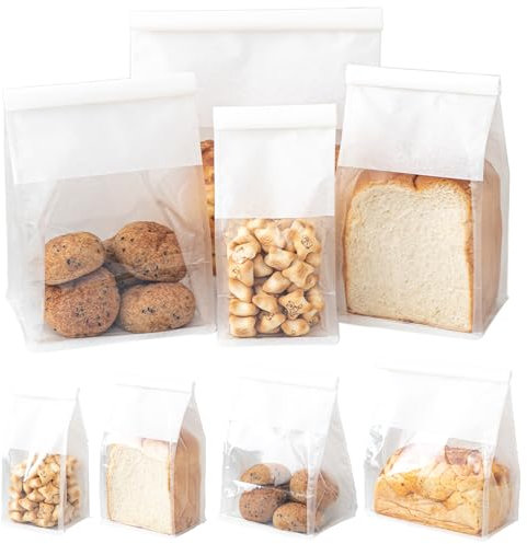 Roppolo 50 Pcs 8.6 Inch Bread Bags with Tin Tie, Large Loaf Bags Made Of White Cotton Paper, Storage Packing Bag with Clear Window for Bakery, Cafe, Homemade Bread