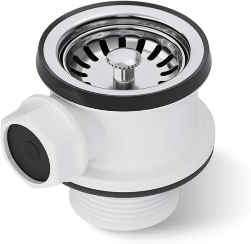 Aquade Siebkorbventil 70mm - Siebkorb Spüle - Siphon Spüle - Sifon Spüle Set Für Küche - Spülbecken Abfluss - Modell: Überlauf Anschluss