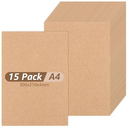 AKOLAFE 15 unidades de tablero de fibra de densidad media de 4 mm, tablero de fibra de densidad media A4, 300 x 210 x 4 mm, para manualidades, placa de madera rectangular para grabado láser, enrutador