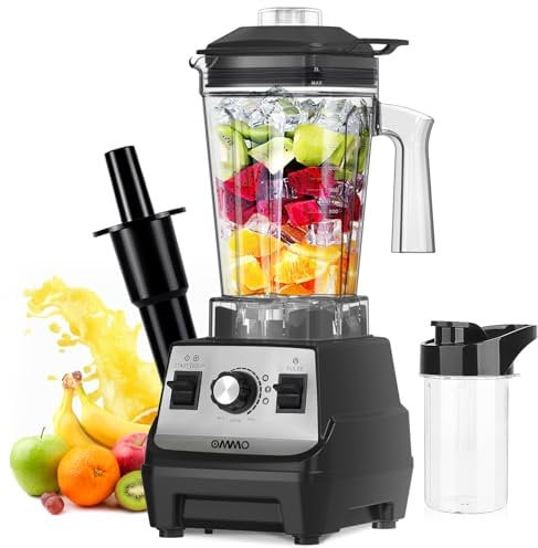 OMMO Mixeur Blender Professionnel 1,8L et Mixeur Smoothie 300ml, 1800W Blender Haute Vitesse, Fonction Pulse, Aucune tasse de fuite, Glace pilée, Passe au Lave-Vaisselle