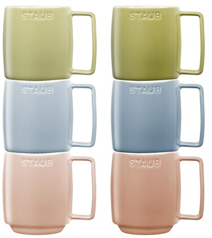 STAUB Ceramique Tassenset Macaron, 6-tlg, gemischte Farben, 350 ml, Spülmaschinen- und Mikrowellengeeignet, stapelbar, Keramik, Gemischt