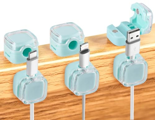 6pcs Magnetic Cable Tidy Clips, Cable Staples Organizer Holder Management Clip Charger Wire USB Cord Keeper for Home Office Car Wall Desk (Blue)