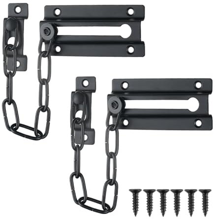 JQK Chain Door Guard with Lock, Black 2 Pack Chain Lock Stainless Steel Chain Locks for Inside Door and Extra Front Door, HDC120-PB-P2