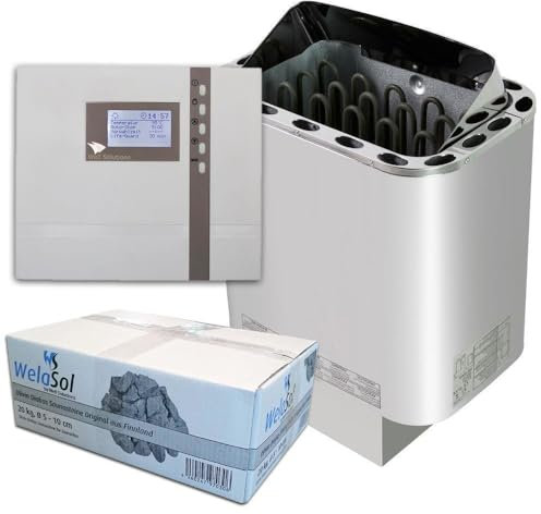 Well Solutions Saunaofen Edelstahl Next 8 kW - Saunasteuerung Econ D3 - inklusive Saunasteine