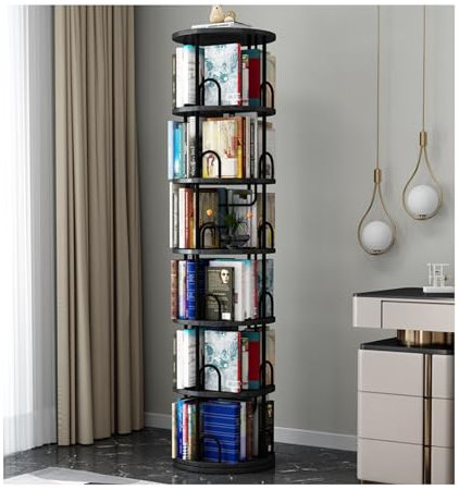 360° drehbares Bücherregal aus leichtem Luxus-Eisen stehend platzsparend geeignet für Enge Räume mit glatten polierten Kanten für sichere Verwendung(Schwarz,194 * 45cm)