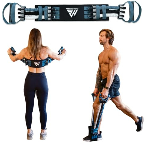 SmartWorkout - Smartdry – Brust- und Rückendehner mit verstellbaren Widerstandsbändern bis zu 80 kg – 6 Kurze Kraftbänder mit Gestell aus Schaumstoff und Progrip-Griffen