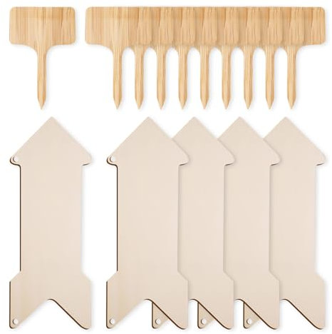 SLAXJNE - 5 Cartelli Espositivi a Forma di Freccia in Legno e 10 Etichette per Piante, Prodotti Fai-da-Te, Cartelli per La Casa, Regali