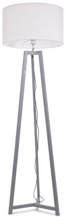 ValueLights | Grey Wood Tripod Floor Lamp with White Fabric Drum Lampshade Living Room Light | Floor Lamps, Home Décor & Improvement Essential | Included LED Bulb