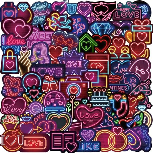 ITOMUFD Neon Sticker Set Aufkleber Jugendliche Erwachsene 50 Stück Valentine's Day Wasserfeste Vinyl Decals Auto Motorräder Fahrrad Skateboard Snowboard Gepäck Laptop Koffer Helm Motorrad Computer