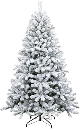 5Ft/1.5m Yukon Snow Pine Artificial Green Christmas Tree Snow Flocked 350 Tips Branches Snowy Bushy Xmas Home Decorations, Metal Stand