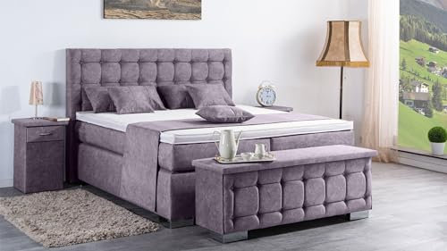 Boxspringbett Lanz 240x220, DS-Grau, 7-Zohnen Taschenfederkernmatratze, Ergoflex - Inklusive Aufbau - Deutscher Hersteller