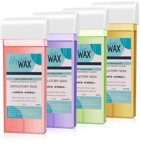 Wax Roller Kit, 4 Pcs Wax Cartridge Refills, Roll On Waxing for Coarse/Fine Hair Removal, Roller Waxing Kit for Women & Men Sensitive Skin, Hair Removal for Body Hair, Legs Arms at Home Kit