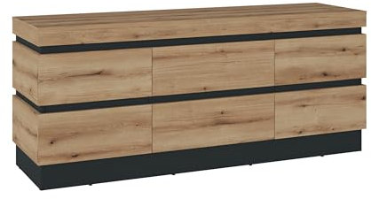 AVANTI TRENDSTORE - Lentini - Mobile TV in legno laminato nel colore grigio cosmo/quercia Coast Evoke. Dimensioni LAP ca. 160,8x68x45cm