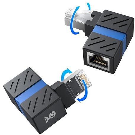 Cable Matters 2-Pack 10Gbps 360° Rotatable Cat 6A Right Angle Ethernet Adapter, Cat6A RJ45 Ethernet Adapter Male to Female