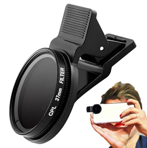 Clip-On Cellphone Filter - Clip-On Cpl Phone Camera Lens Filter, Solar Phone Circular Polarizer, Ultra Thin Lens Attachments, Solar Imaging Photo Lens With Aluminum Frame And Optical Glass