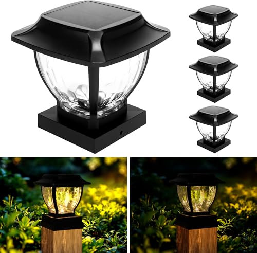TOSHIN Solar Pfostenkappen Licht, LED Pfostenleuchte Außen, 2 Modi Solar-LED-Wegleuchten für den Außenbereich für Garten, Terrasse, Landschaft, Gehweg (4 Stück, Warmweiß)