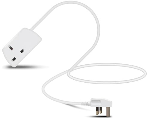 Eagle Single Gang Mains Power 13A Extension Socket to 13A UK Plug Lead Cable, British Standards BS1363 1m White