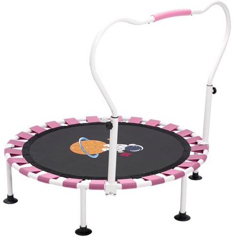 Trampolin Kinder,Ø 101cm Trampolin Indoor mit Faltbarem Bungee-Rebounder,Verstellbarem Schaumstoffgriff und Sicherheitspolster, Kindertrampolin Outdoor für Jungen Mädchen ab 3 Jahre (Rosa)