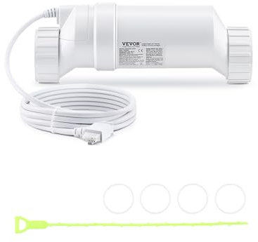 VEVOR Système de chloration d'eau salée, pour piscines creusées de 151,4 kL, Cellule de chloration de Piscine, Compatible avec Hayward W3T-Cell-15 (T15), 28,7 g/h, avec Ligne électrique 4,6 m, Blanc